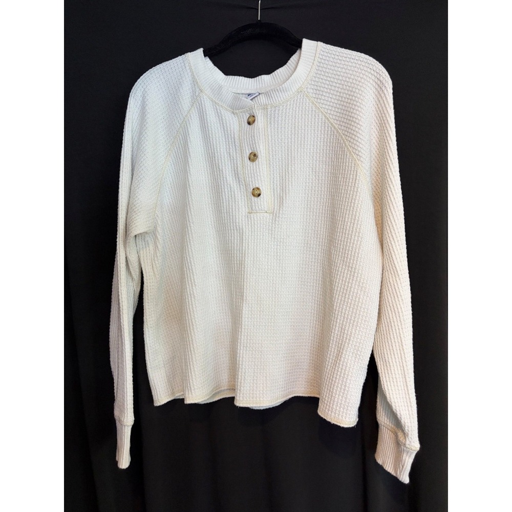 Women's Off White Old Navy Waffle Knit Henley Long Sleeve Thermal Size L